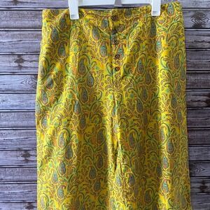Sundance Women's Wide Leg Pants Size L Yellow Paisley Pockets Belt Button